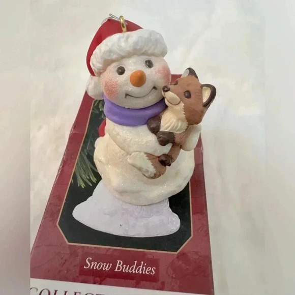 Vintage 99 Hallmark Keepsake Snow Buddies Collectors Series Ornament Snowman Fox - Picture 1 of 8